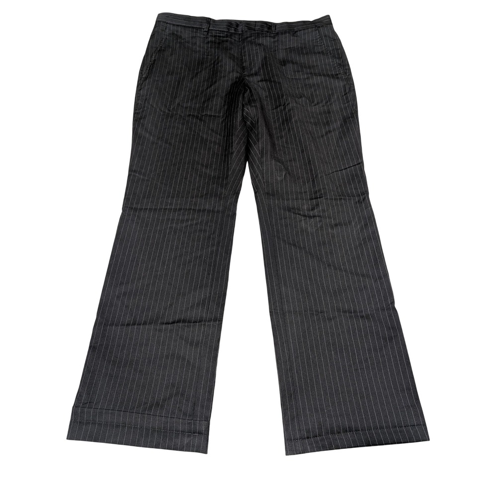 Kenneth Cole Dress Pants Womens 37 Black Pinstripe 100% Wool Straight Leg Cuffed